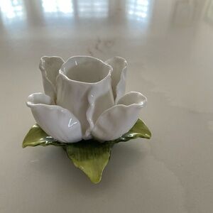 White and Green Ceramic Flower Candle Holder